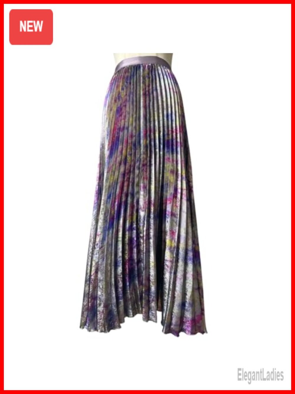 Women's Metallic Pleated Midi Skirt High Waist Bias Cut A-Line